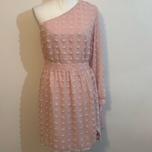 BTFBM Pink Swiss Dot One Shoulder Dress Romantic Boho Party Mini Size Small